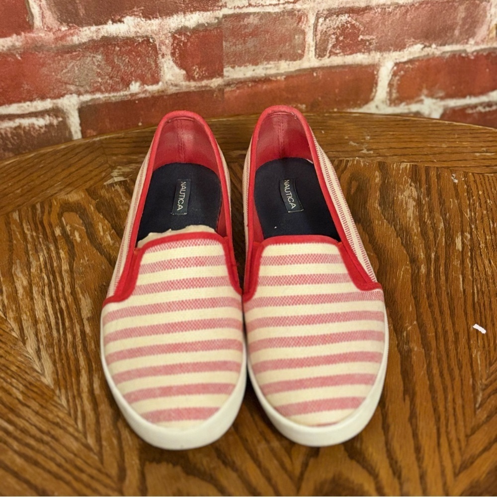 Nautica Red and Cream Striped Slip-On Shoes - Picture 3 of 6